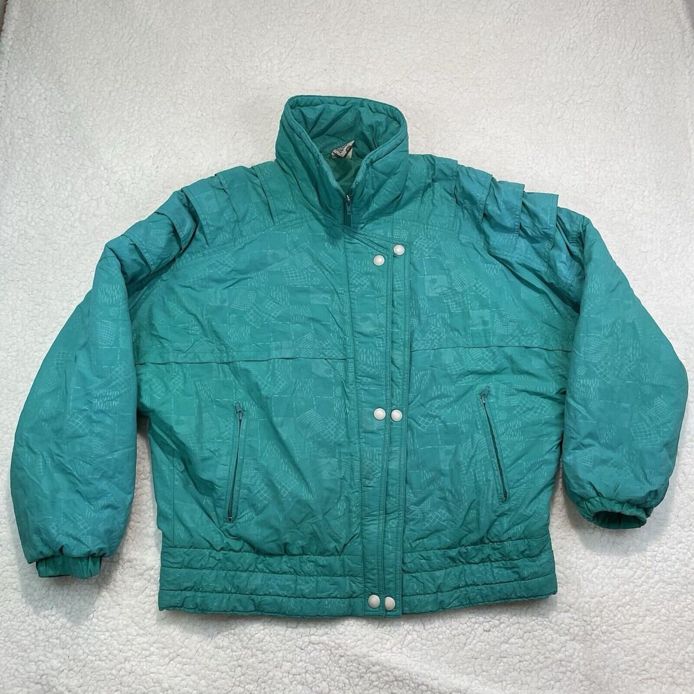 Rodeo Shell Jacket Ski Coat Teal Size 44 Vintage 80s 90s C&A Zip Windbreaker